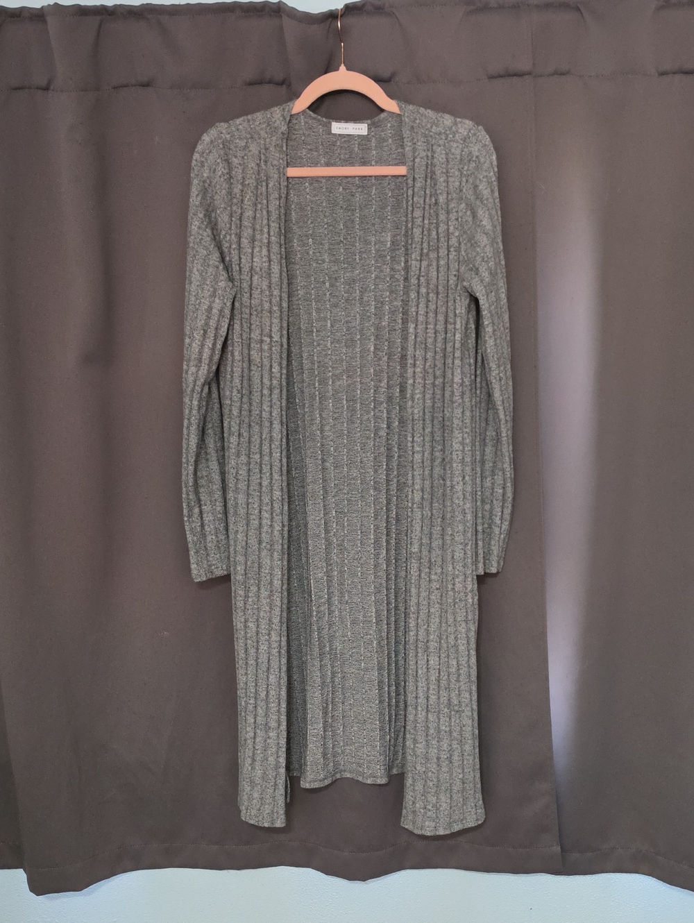 emory park Long Ribbed Open-Front Cardigan - Gray